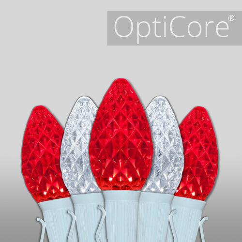 C7 Cool White / Red OptiCore Commercial LED Christmas Lights, Lights