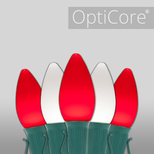 C7 Cool White / Red Smooth OptiCore Commercial LED Christmas Lights, Lights