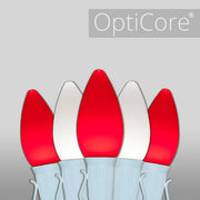 C7 Cool White / Red Smooth OptiCore Commercial LED Christmas Lights, Lights