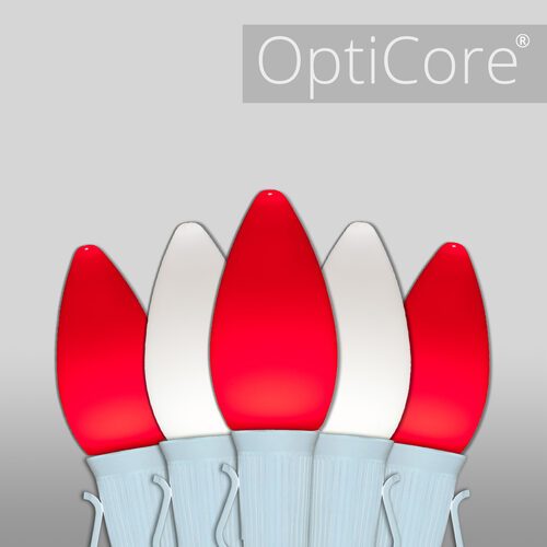 C7 Cool White / Red Smooth OptiCore Commercial LED Christmas Lights, Lights