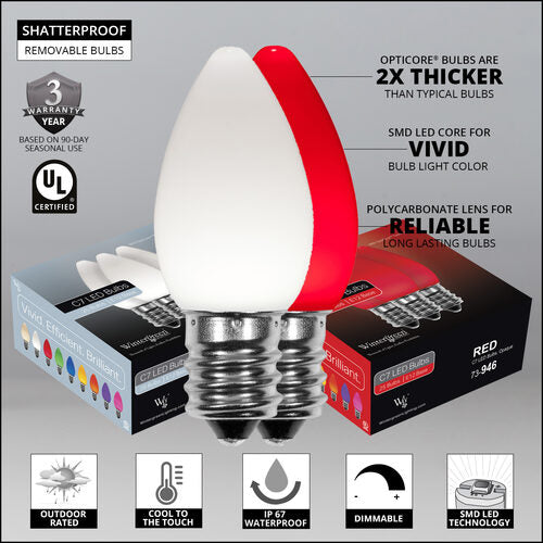 C7 Cool White / Red Smooth OptiCore Commercial LED Christmas Lights, Lights