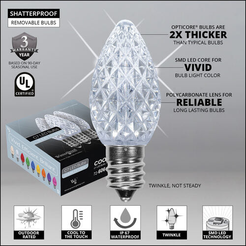 C7 Cool White Twinkle OptiCore Commercial LED Christmas Lights, Lights
