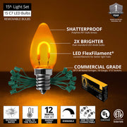 C7 Gold FlexFilament Shatterproof Vintage Commercial LED Christmas Lights, Lights