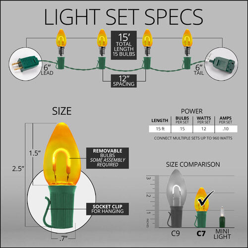 C7 Gold FlexFilament Shatterproof Vintage Commercial LED Christmas Lights, Lights