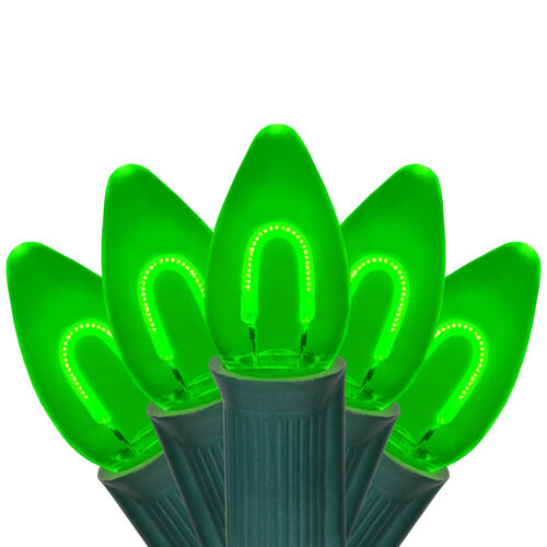 C7 Green FlexFilament Shatterproof Vintage Commercial LED Christmas Lights, Lights