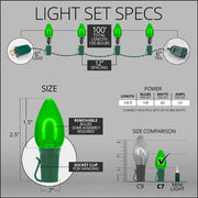 C7 Green FlexFilament Shatterproof Vintage Commercial LED Christmas Lights, Lights