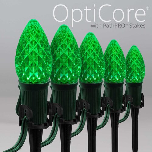 C7 Green OptiCore Christmas Pathway Lights, Lights, PathPRO TM Stakes