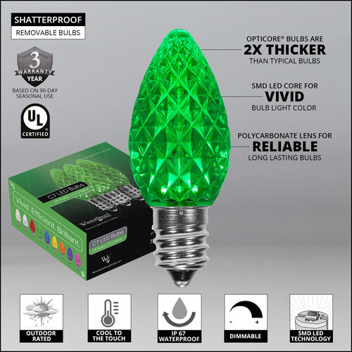 C7 Green OptiCore Christmas Pathway Lights, Lights, PathPRO TM Stakes