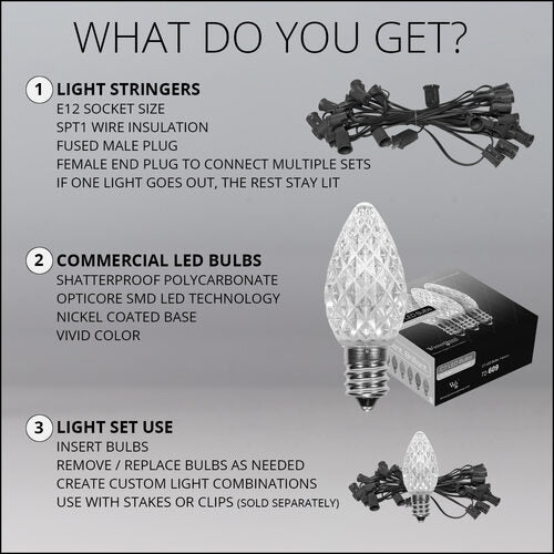 C7 Green OptiCore Commercial LED Christmas Lights, Lights