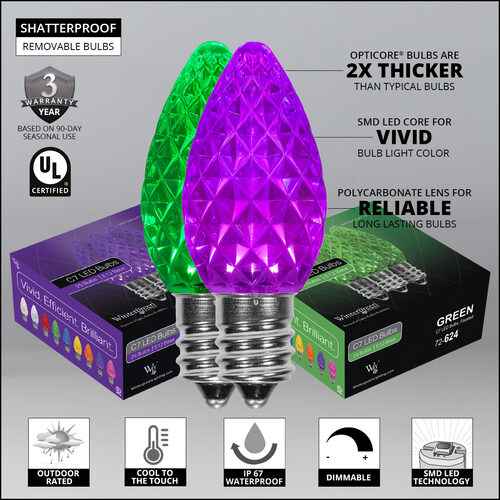 C7 Green / Purple OptiCore Commercial LED Halloween Lights, Lights