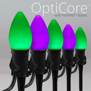 C7 Green / Purple Smooth OptiCore Halloween Pathway Lights, 50 Lights, 5 Inch PathPRO TM Stakes, 50'