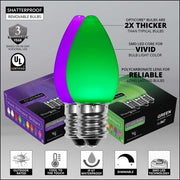 C7 Green / Purple Smooth OptiCore Halloween Pathway Lights, 50 Lights, 5 Inch PathPRO TM Stakes, 50'