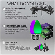 C7 Green / Purple Smooth OptiCore Halloween Pathway Lights, 50 Lights, 5 Inch PathPRO TM Stakes, 50'
