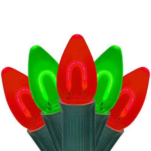 C7 Green / Red FlexFilament Shatterproof Vintage Commercial LED Christmas Lights, Lights