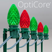 C7 Green / Red OptiCore Christmas LED Pathway Lights, 100 Lights, 7.5 Inch Stakes, 100'