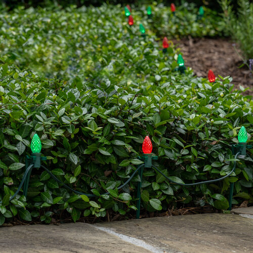 C7 Green / Red OptiCore Christmas LED Pathway Lights, 100 Lights, 7.5 Inch Stakes, 100'
