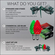 C7 Green / Red OptiCore Christmas LED Pathway Lights, 100 Lights, 7.5 Inch Stakes, 100'