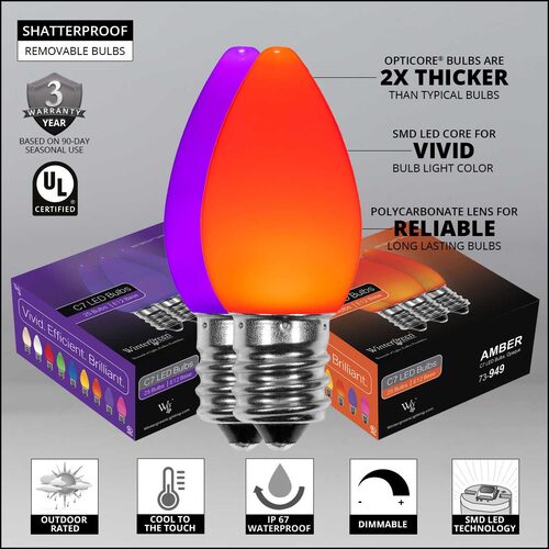 C7 Orange / Purple Smooth OptiCore Halloween Pathway Lights, 50 Lights, 5 Inch PathPRO TM Stakes, 50'