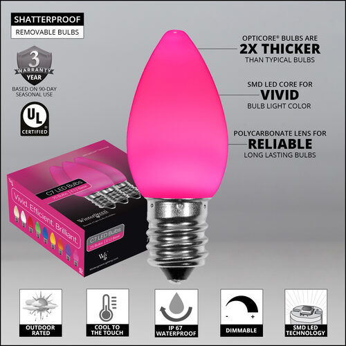 C7 Pink Smooth OptiCore Commercial LED Christmas Lights, Lights