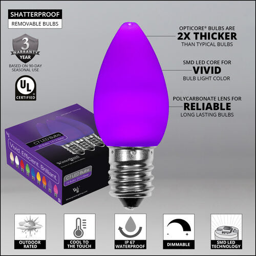 C7 Purple Smooth OptiCore Commercial LED Christmas Lights, Lights
