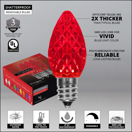 C7 Red OptiCore Commercial LED Christmas Lights, Lights
