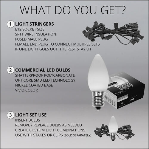 C7 Red Smooth OptiCore Commercial LED Christmas Lights, Lights