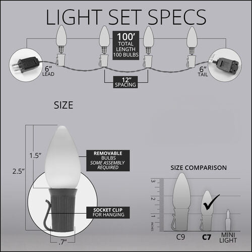 C7 Red Smooth OptiCore Commercial LED Christmas Lights, Lights