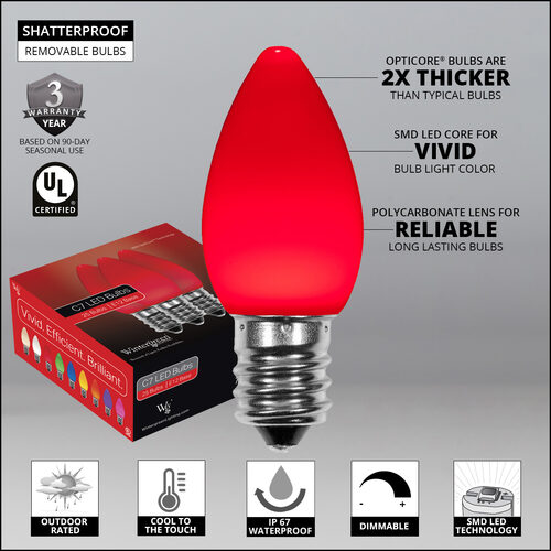 C7 Red Smooth OptiCore Commercial LED Christmas Lights, Lights
