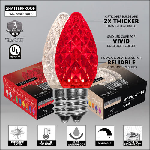 C7 Red / Warm White OptiCore Commercial LED Christmas Lights, Lights