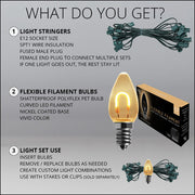 C7 Warm White FlexFilament Shatterproof Vintage Commercial LED Christmas Lights, Lights