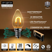 C7 Warm White FlexFilament Shatterproof Vintage Commercial LED Christmas Lights, Lights