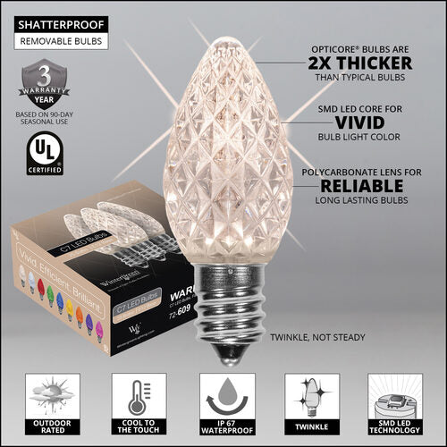 C7 Warm White Twinkle OptiCore Commercial LED Christmas Lights, Lights