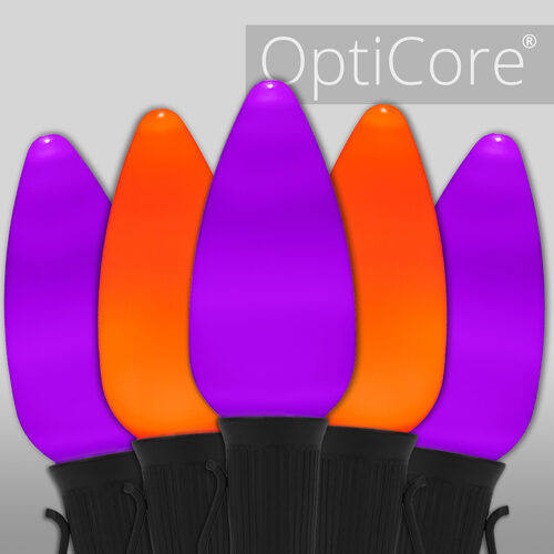 C9 Amber / Purple Smooth OptiCore Commercial LED Halloween Lights, 50 Lights, 50'