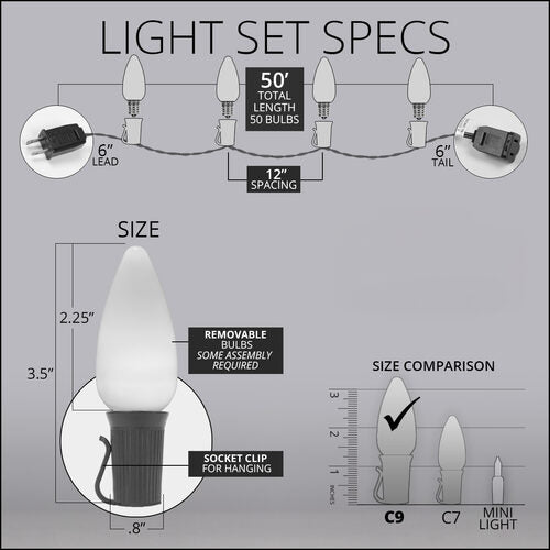 C9 Amber / Purple Smooth OptiCore Commercial LED Halloween Lights, 50 Lights, 50'