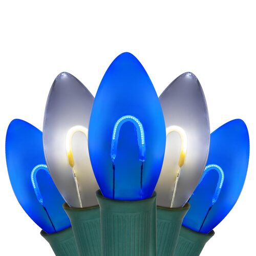 C9 Blue / Cool White FlexFilament Shatterproof Vintage Commercial LED Christmas Lights, Lights