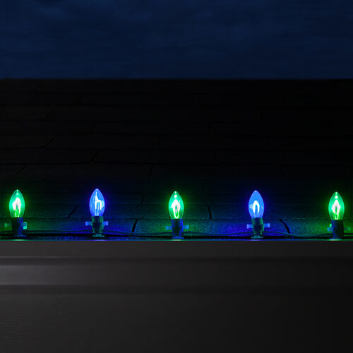 C9 Blue / Green FlexFilament Shatterproof Vintage Commercial LED Christmas Lights, Lights