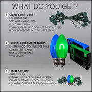 C9 Blue / Green FlexFilament Shatterproof Vintage Commercial LED Christmas Lights, Lights