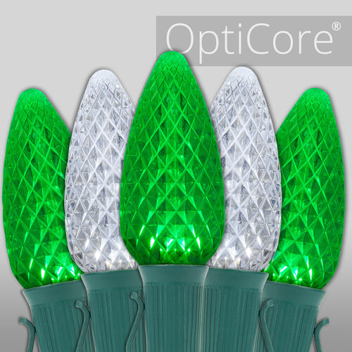 C9 Cool White / Green OptiCore Commercial LED Christmas Lights, Lights