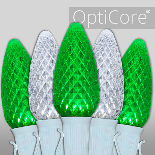 C9 Cool White / Green OptiCore Commercial LED Christmas Lights, Lights