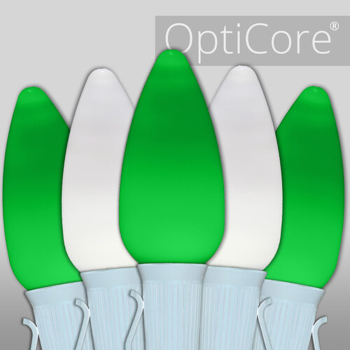C9 Cool White / Green Smooth OptiCore Commercial LED Christmas Lights, Lights