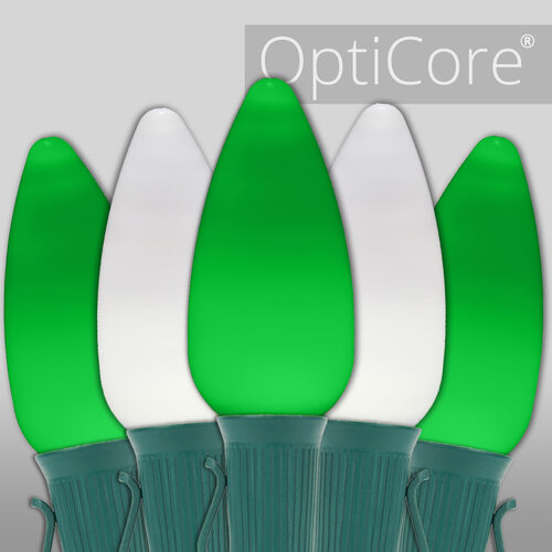 C9 Cool White / Green Smooth OptiCore Commercial LED Christmas Lights, Lights