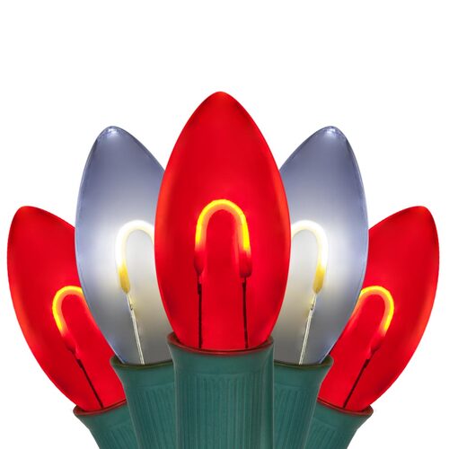 C9 Cool White / Red FlexFilament Shatterproof Vintage Commercial LED Christmas Lights, Lights