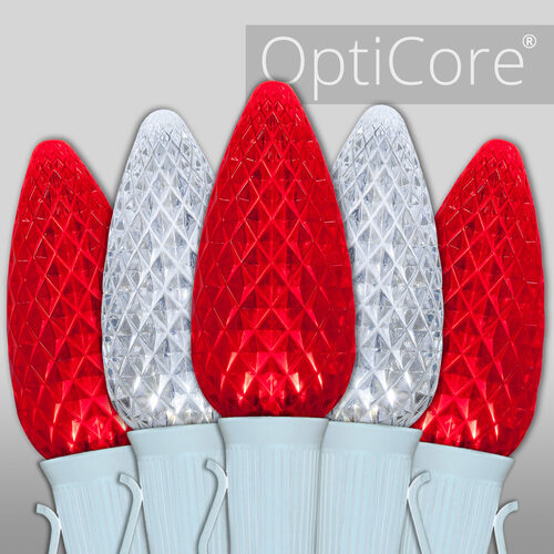 C9 Cool White / Red OptiCore Commercial LED Christmas Lights, Lights