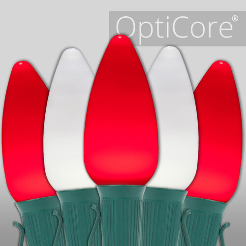 C9 Cool White / Red Smooth OptiCore Commercial LED Christmas Lights, Lights