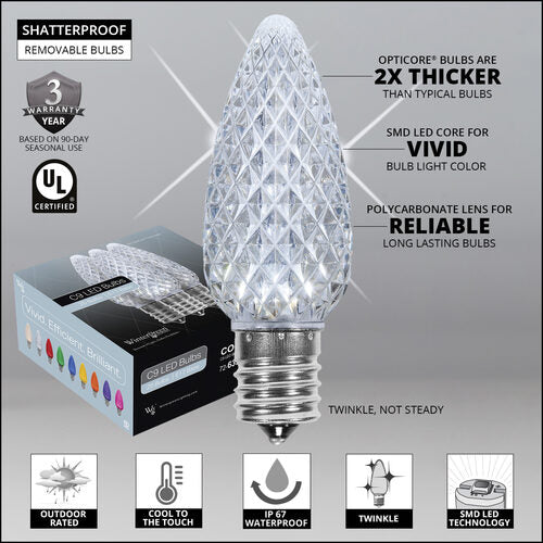 C9 Cool White Twinkle OptiCore Commercial LED Christmas Lights, Lights