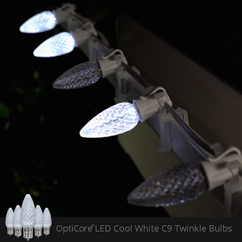 C9 Cool White Twinkle OptiCore Commercial LED Christmas Lights, Lights