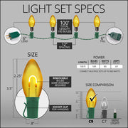 C9 Gold FlexFilament Shatterproof Vintage Commercial LED Christmas Lights, Lights