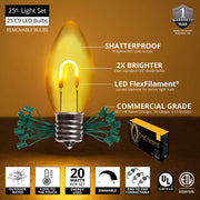 C9 Gold FlexFilament Shatterproof Vintage Commercial LED Christmas Lights, Lights
