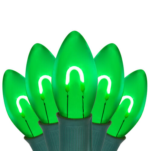 C9 Green FlexFilament Shatterproof Vintage Commercial LED Christmas Lights, Lights