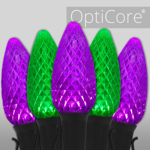 C9 Green / Purple OptiCore Commercial LED Halloween Lights, 50 Lights, 50'